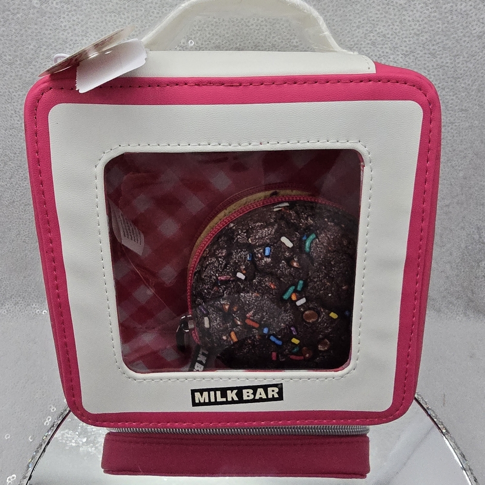 Bath & Body Works Milk Bar Lunch Box Shaped Cosmetic Case & 2 Cookie Coin Purses